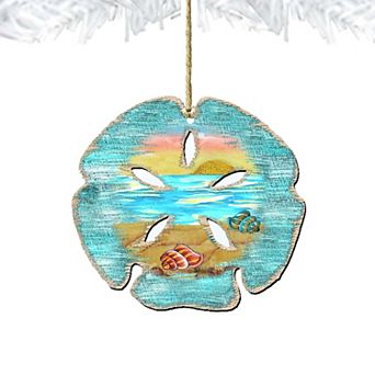 Set of 2 - Sand Dollar Wooden Holiday Ornaments by G. DeBrekht - Coastal Holiday Decor