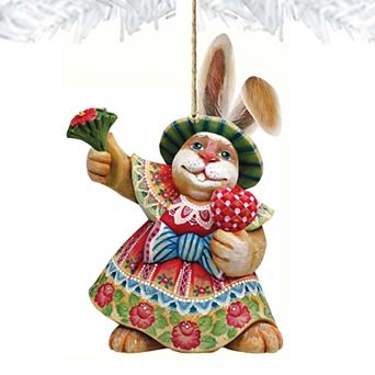 Set of 2 - Mamie Bunny Wooden Holiday Ornaments Easter by G. DeBrekht - Easter Spring Decor