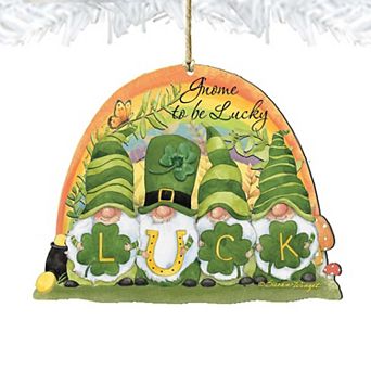 Set of 2 - St. Patrick's Gnomes Wooden Holiday Ornaments by Susan Winget - Celtic Decor
