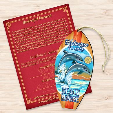 Set of 2 - Dolphins Surfboard Wooden Holiday Ornaments by G. DeBrekht ...