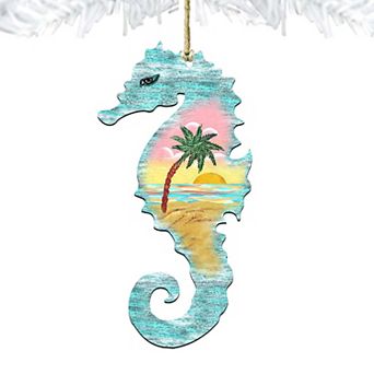 Set of 2 - Seahorse Wooden Holiday Ornaments by G. DeBrekht - Coastal Holiday Decor