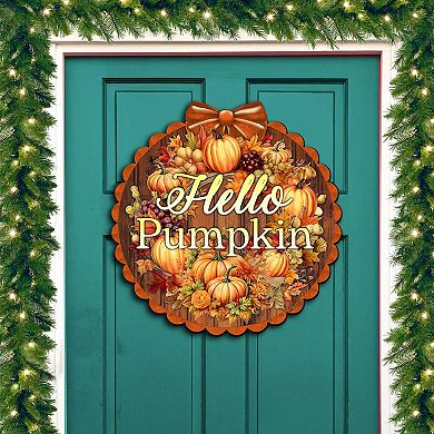Hello Pumpkin Front Door Welcome Sign, Wooden Front Porch Decor by G. Debrekht - Thanksgiving Halloween Decor