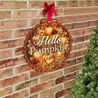 Hello Pumpkin 19" Wooden Door Sign by G. DeBrekht Handcrafted Thanksgiving Halloween Decor