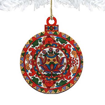 Set of 2 - Colorful Round Wooden Christmas Ornaments by G. DeBrekht - Christmas Santa Snowman Decor