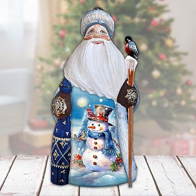 Happy Snowman Santa Wood Carved Masterpiece Figurine By G. Debrekht - Christmas Decor
