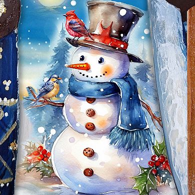 Happy Snowman Santa Wood Carved Masterpiece Figurine By G. Debrekht - Christmas Decor