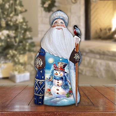 Happy Snowman Santa Wood Carved Masterpiece Figurine By G. Debrekht - Christmas Decor