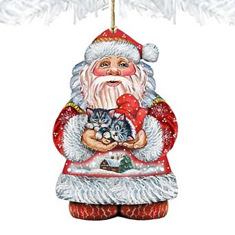 Set of 2 - Kitten Holiday Santa Wooden Christmas Ornaments by G. DeBrekht - Christmas Santa Snowman Decor