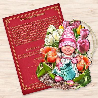 Set of 2 - Spring Wreath Blossom Gnome Dwarf Wooden Holiday Ornaments by Gelsinger - Easter Spring Decor