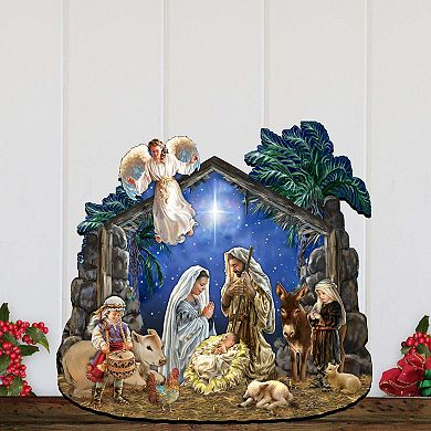 Nativity & Angel 24-Inch Handcrafted Wooden Door Decor by D. Gelsinger - Inspirational Holiday Decor