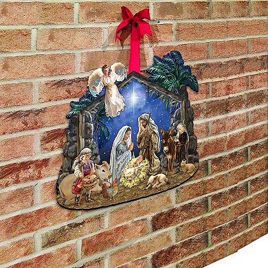 Nativity & Angel 24-Inch Handcrafted Wooden Door Decor by D. Gelsinger - Inspirational Holiday Decor