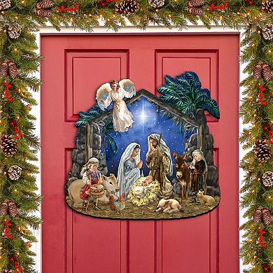 Nativity & Angel 24-Inch Handcrafted Wooden Door Decor by D. Gelsinger - Inspirational Holiday Decor