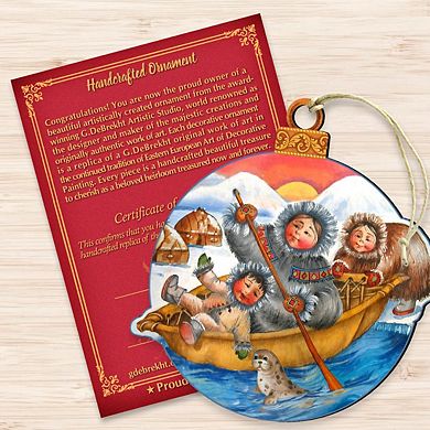 Set of 2 - North Pole Santa Christmas Wooden Christmas Ornaments by G. DeBrekht - Christmas Santa Snowman Decor