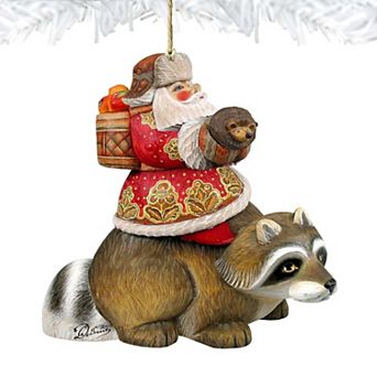 Set of 2 - Racoon Santa Wooden Christmas Ornaments by G. DeBrekht - Christmas Santa Snowman Decor