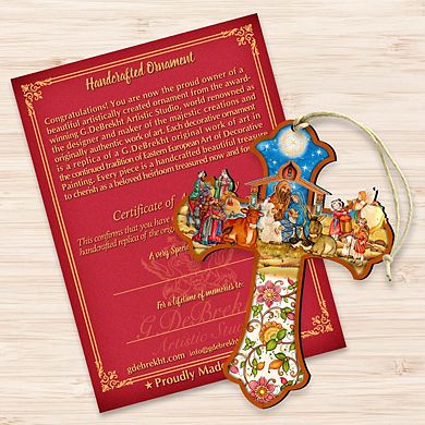 Set of 2 - Nativity Cross Wooden Holiday Ornaments by G. DeBrekht - Nativity Holiday Decor