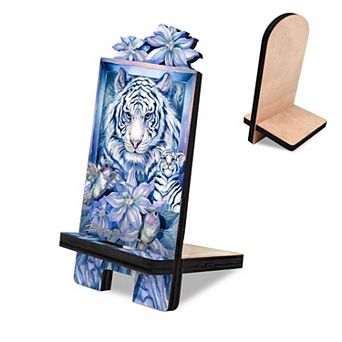 Tiger in the Garden Cell Phone Stand Wildlife Decor Wood Mobile Holder Organizer
