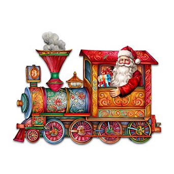 Santa's Train 24-Inch Handcrafted Wooden Door Decor by G. DeBrekht - Festive Holiday Decor