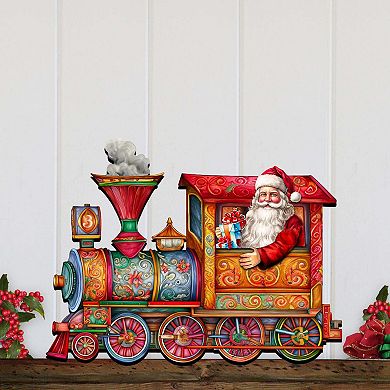 Santa's Train 24-Inch Handcrafted Wooden Door Decor by G. DeBrekht - Festive Holiday Decor