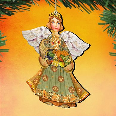 Set of 2 - Fall Angel Wooden Holiday Ornaments by G. DeBrekht - Thanksgiving Halloween Decor