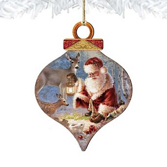 Set of 2 - Abundance of Joy Drop Wooden Christmas Ornaments by Gelsinger - Christmas Santa Snowman Decor