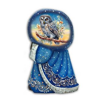 Wise Owl Santa With Bag Hand-painted Wood Carved Masterpiece By G. Debrekht - Christmas Decor