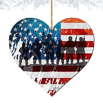 Set of 2 - USA Military Heart Wooden Christmas Ornaments by G. DeBrekht - American Christmas Decor