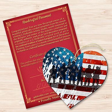 Set of 2 - USA Military Heart Wooden Christmas Ornaments by G. DeBrekht - American Christmas Decor