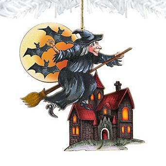 Set of 2 - Witch Halloween Wooden Holiday Ornaments by G. DeBrekht - Thanksgiving Halloween Decor