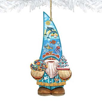 Set of 2 - Coastal Gnome Dwarf Wooden Holiday Ornaments by G. DeBrekht - Coastal Holiday Decor