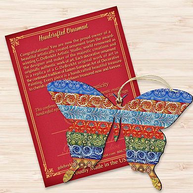 Set of 2 - Quilted Butterfly Wooden Holiday Ornaments by G. DeBrekht - Easter Spring Decor