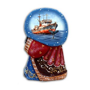 Fishing Ship Santa With Bag Hand-painted Wood Carved Masterpiece By G. Debrekht - Christmas Decor