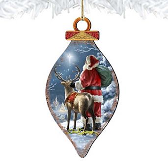 Set of 2 - Starry Night Santa Cone Wooden Christmas Ornaments by Gelsinger - Christmas Santa Snowman Decor