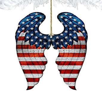 Set of 2 - USA Wings Wooden Christmas Ornaments by G. DeBrekht - American Christmas Decor