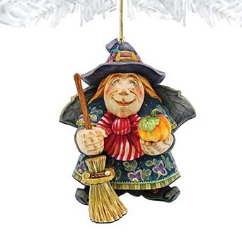 Set of 2 - Halloween Witch Wooden Holiday Ornaments by G. DeBrekht - Thanksgiving Halloween Decor