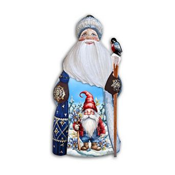 Flower Gnome Santa Wood Carved Masterpiece Figurine By G. Debrekht - Christmas Decor