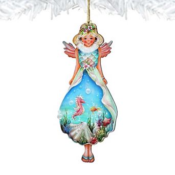 Set of 2 - Coastal Fairy Wooden Holiday Ornaments by J. Mills-Price - Coastal Holiday Decor