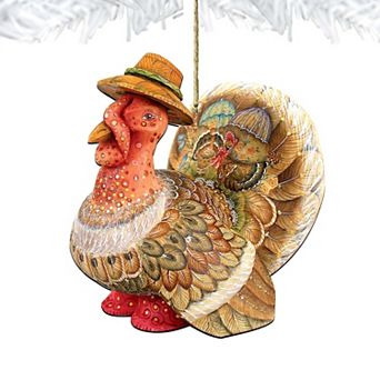 Set of 2 - Tom the Turkey Wooden Holiday Ornaments by G. DeBrekht - Thanksgiving Halloween Decor