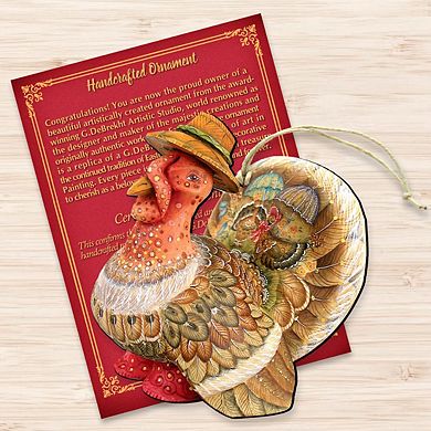Set of 2 - Tom the Turkey Wooden Holiday Ornaments by G. DeBrekht - Thanksgiving Halloween Decor