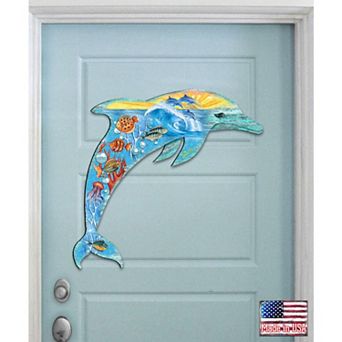 Sea Creatures Dolphin Coastal 24-Inch Handcrafted Wooden Door Decor by G. DeBrekht - Holiday Decor