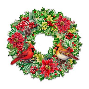 Holiday Cardinal Garland Wreath 24-Inch Door Decor by G. DeBrekht - Festive Christmas Spirit Decor