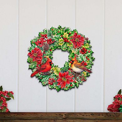Holiday Cardinal Garland Wreath 24-Inch Door Decor by G. DeBrekht - Festive Christmas Spirit Decor