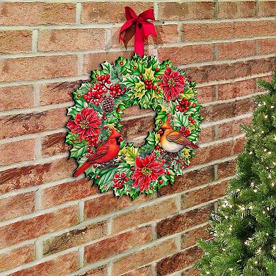 Holiday Cardinal Garland Wreath 24-Inch Door Decor by G. DeBrekht - Festive Christmas Spirit Decor