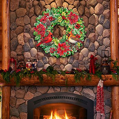 Holiday Cardinal Garland Wreath 24-Inch Door Decor by G. DeBrekht - Festive Christmas Spirit Decor