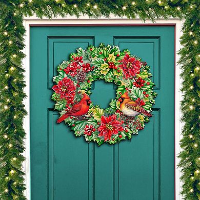 Holiday Cardinal Garland Wreath 24-Inch Door Decor by G. DeBrekht - Festive Christmas Spirit Decor