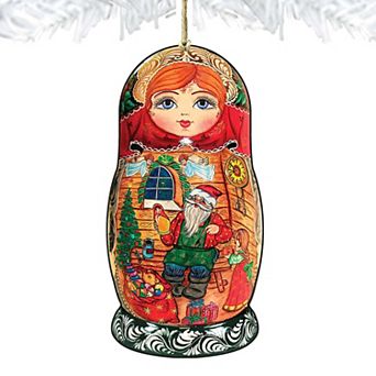 Set of 2 - Nesting Doll Wooden Christmas Ornaments by G. DeBrekht - Christmas Santa Snowman Decor