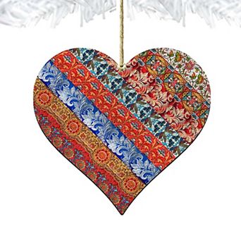 Set of 2 - Quilted Heart Wooden Holiday Ornaments Valentine by G. DeBrekht - Love Family Kids Decor