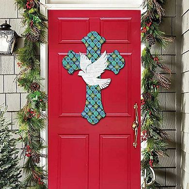 White Doves Cross Easter 24-Inch Handcrafted Wooden Door Decor by G. Debrekht - Easter Spring Decor