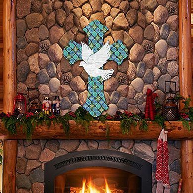 White Doves Cross Easter 24-Inch Handcrafted Wooden Door Decor by G. Debrekht - Easter Spring Decor