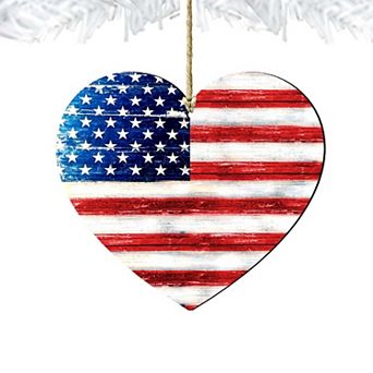 Set of 2 - Flag Land that I Love Wooden Holiday Ornaments by G. DeBrekht - American Patriotic Decor