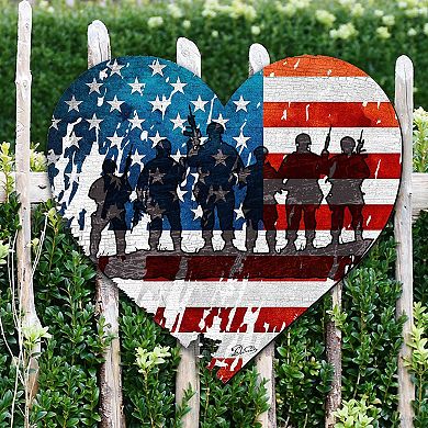 USA Military Heart 24-Inch Handcrafted Wooden Door Decor by G. DeBrekht - American Christmas Decor